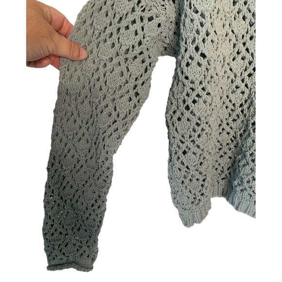 ARTELIER by Nicole Miller Sky Blue Scoop-Neck Open-Knit Long Sleeve Sweater S - Picture 5 of 8